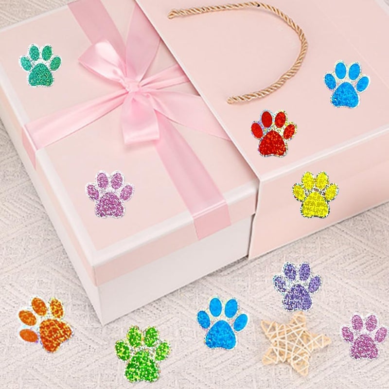 RUPOFUZA 500Pcs Cute Dog Paws Vinyl Stickers Roll 1in Glitter Stickers 8 Colors Cute Dog Footprints Label Tag Self-Adhesive Classroom Reward Waterproof Decals for Bottle Birthday Party Decor - Image 4